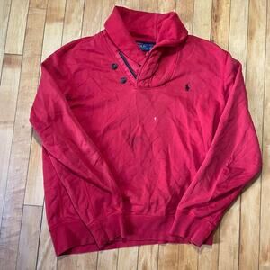 Polo Ralph Lauren Sweatshirt Mens Large Red Quarter Button Pullover